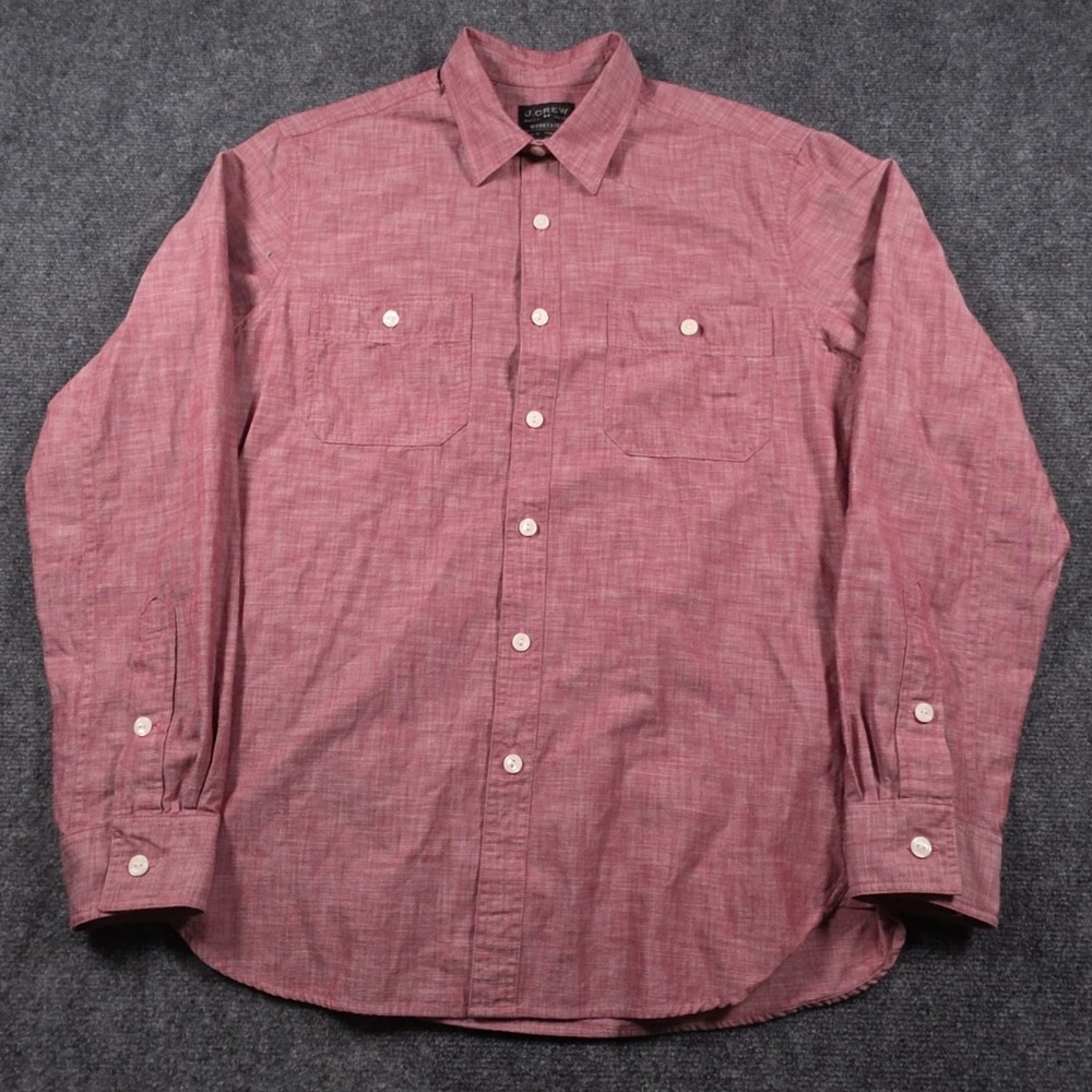 J Crew Chambray Workshirt Shirt Mens M Red Button Up Pockets Workwear